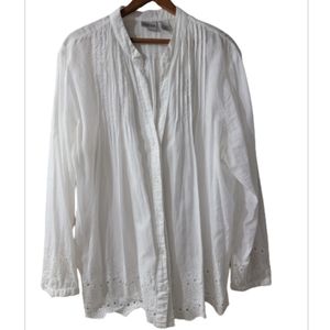 Chico's cotton light linen eyelet detail blouse